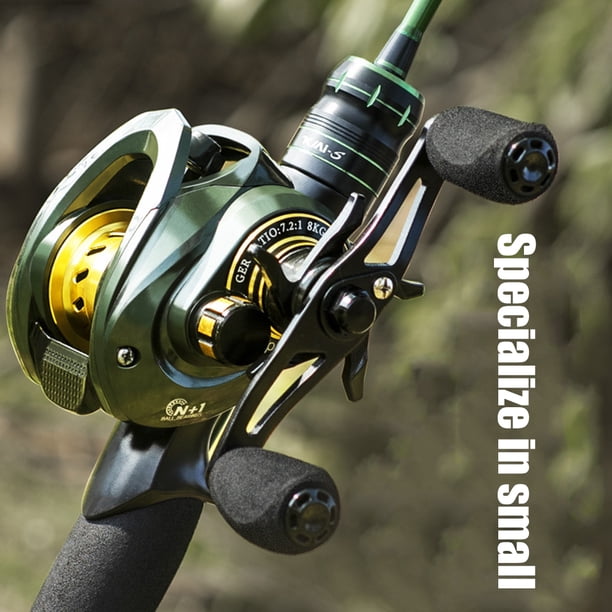 Carrete de pesca Baitcasting de perfil bajo con relación de velocidad 7,2/1 13 + 1 aparejo de rueda de rodamiento Tmvgtek Para estrenar
