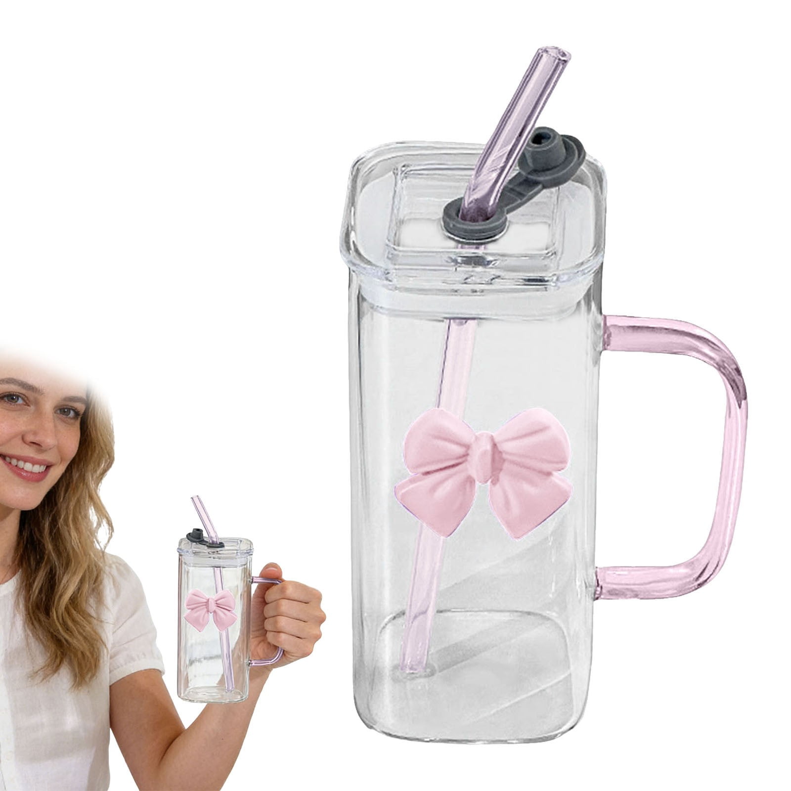 Glass Coffee Mugs, Borosilicate Clear Cups, Heat Resistant Transparent Glassware, Cute Bowknot Tea Cups, Latte Glasses, Hot & Cold Drinkware, Espresso Cups for Home Kitchen Office