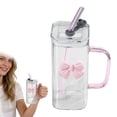 thumbnail image 2 of CMrtew Bow Aesthetic Cup - Bow Glass Cup, Cute Glass Cups with Lids and Straws, 13.5 oz Bow Tumbler Iced Coffee Tumbler Cups for Girls Bestfriend (Clear), 2 of 4