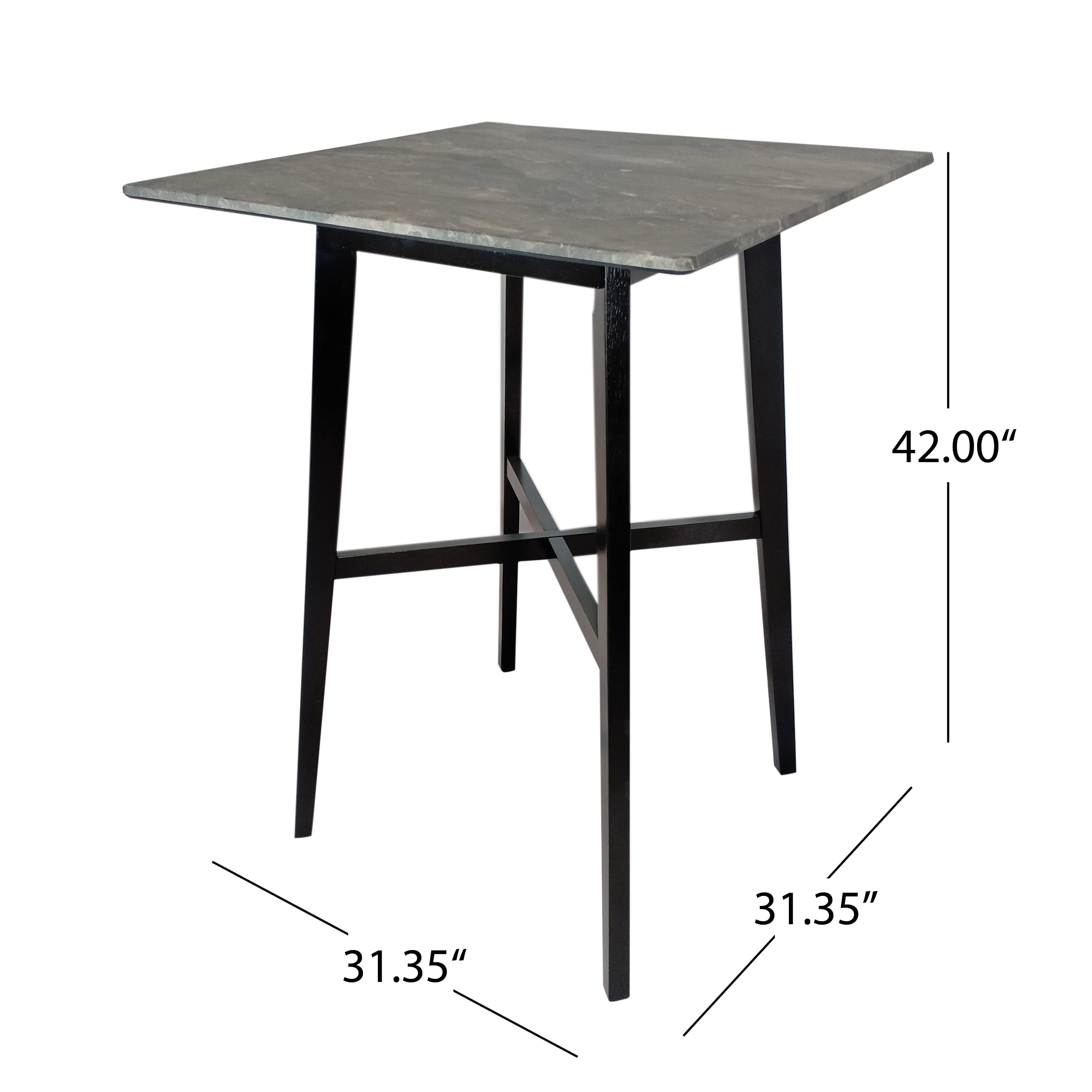 Noble House Tegan Modern Bar Table with Rubberwood Legs and Laminate Table Top, Paladina Marble Finish