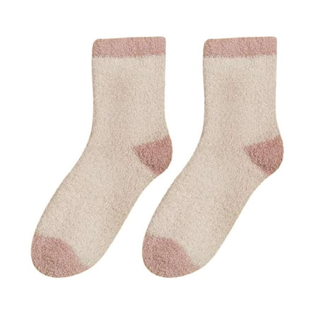 

Veki Ladies Towel Socks Coral Fleece Winter Warm Thickened Mid Tube Socks Sleep Socks Socks for Women with Big Feet