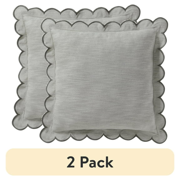 (2 pack) Home Decor Collection 19" x 19" Sage Green Scallop Flange Cotton-Rich Decorate Pillow