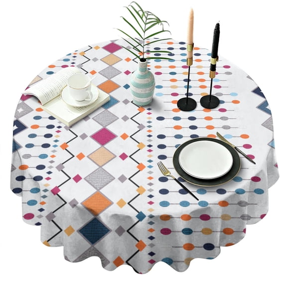 Round Waterproof Tablecloth 60×60 Inch, Boho Style Reusable Indoor/Outdoor Durable Table Cover for Party Kitchen Dinner Room Decor