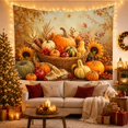 thumbnail image 3 of Pumpkin Basket Among Sunflowers and Apples, Cozy Vintage for Fall Decor Fans, Fruit Still Life Art, Thanksgiving Hostess Gift, Tapestry Wall Hanging for Dining Room and Den, 3 of 7