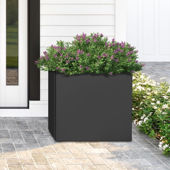 Miumaeov Black Square Steel Planter Box, Outdoor Garden Patio 20 Inch Flower Pots, Indoor Home Residential Durable Cube Planters