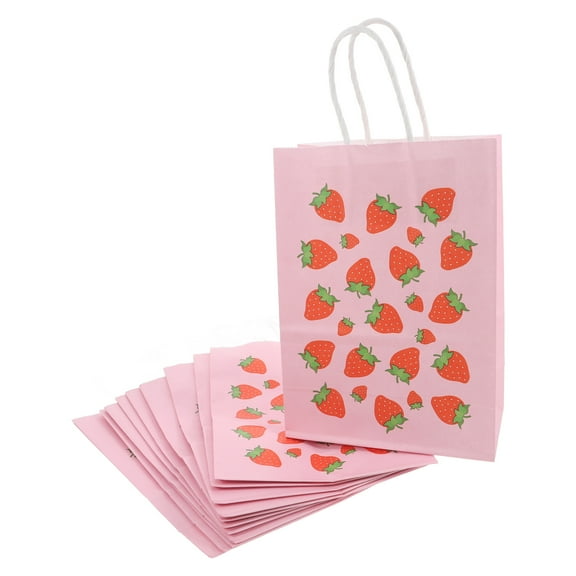 Masteelf 12pcs Strawberry Party Bags For Strawberry Birthday Party Supplies Party Present Goody Treat Candy Bags Favors Decor Girls Kids Birthday Decorations
