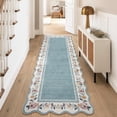 thumbnail image 6 of Lahome Washable 2'x8' Scalloped Runner Rug, Blue Boho Floral Hallway Rugs for Entryway Kitchen, Non-Slip Soft Low-Pile Microfiber Carpet for Laundry Bedroom, Blue, 6 of 11