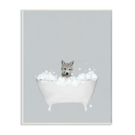 Stupell Industries Wolf Blue Bath Cute Animal Design Wall Plaque by Leah Straatsma