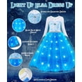 thumbnail image 3 of Princess Costumes for Girls, LED Light Up Dress Up with Luminous Crown Necklace Sets, Blue Costume Kids Fancy Dress for Carnival Party, 130, 3 of 7