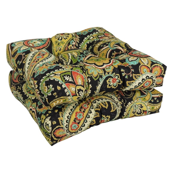 Blazing Needles 19-inch Square Indoor/Outdoor Chair Cushions (Set of 2) - 19" x 19" Hadia Franco Noir