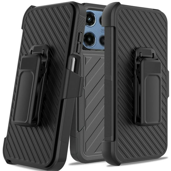 For Motorola Moto G 5G 2025 XT2513V Holster Kickstand Hybrid Cover Cell Phone Case   Tempered Glass - Noble Holster Black