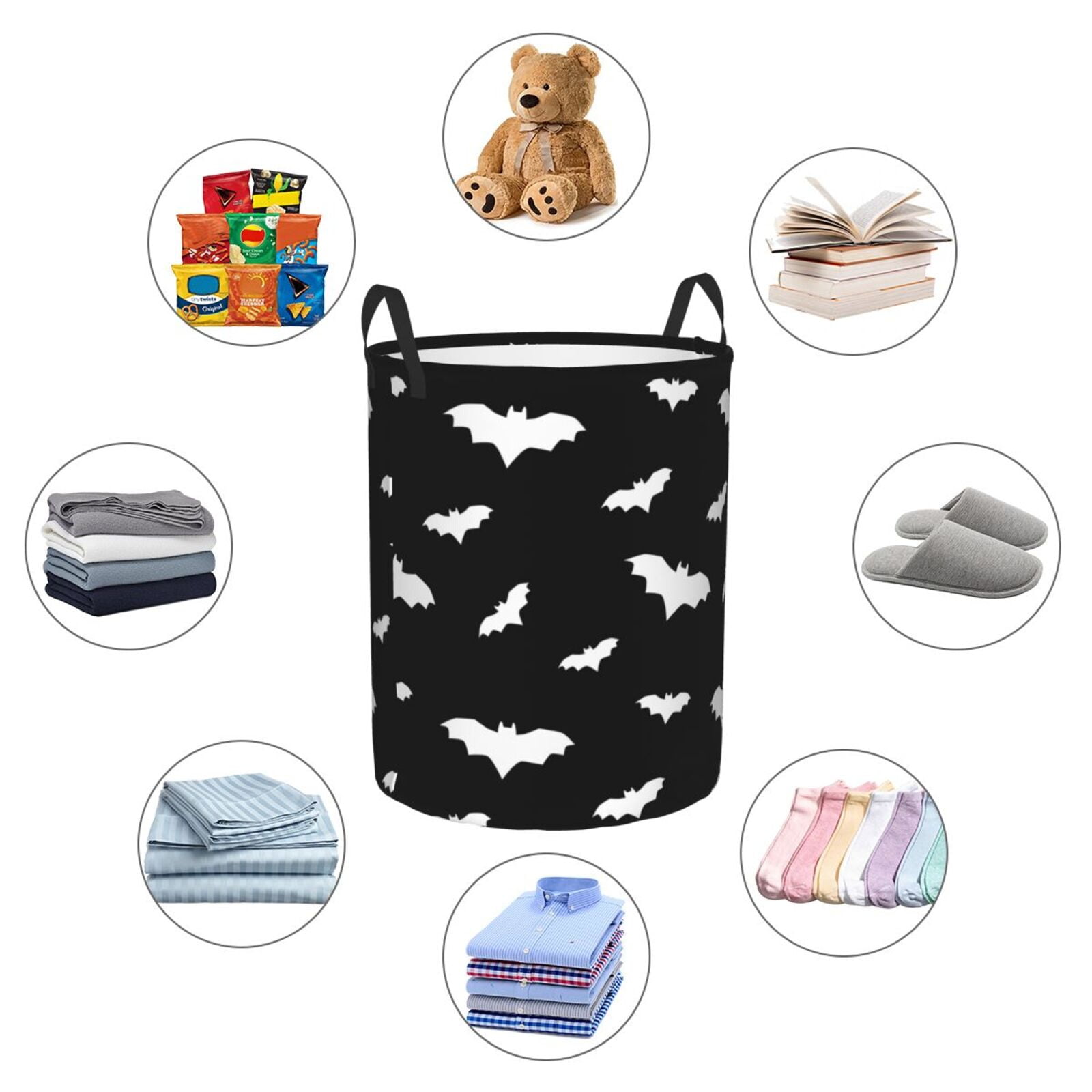 Large Laundry Basket with Handles - bat cool black Halloween Kids Baby Dirty Clothes Laundry Hamper for Bedroom Aesthetic