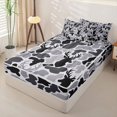 thumbnail image 2 of Castle Fairy Animal Deer Zipper Queen Comforter Set with Fitted Sheet and 2 Pillowcases,Black Gray Camouflage Zipper Bedding Set,Black Reversible,4 Pieces, 2 of 6