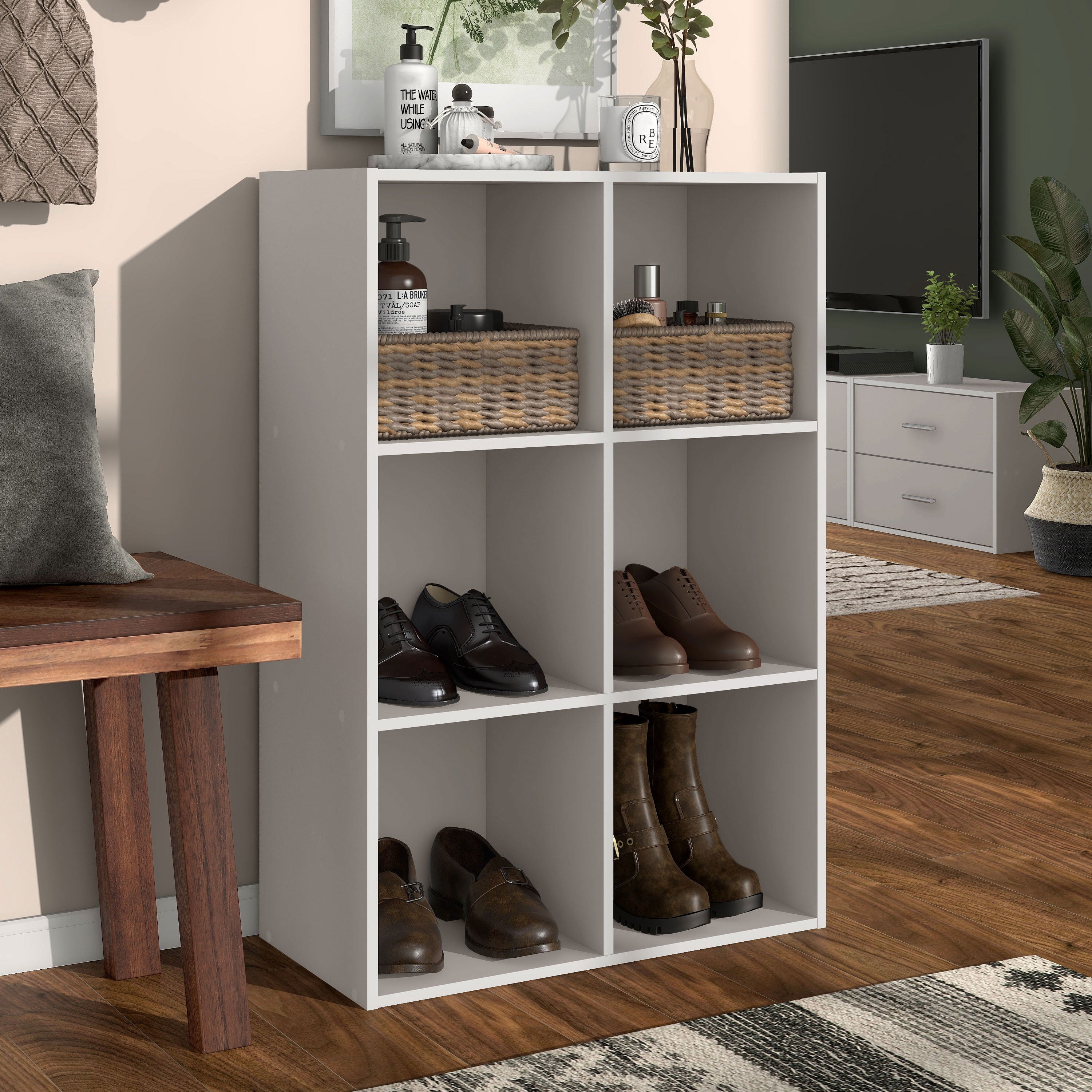 Furniture of America Brooks Stackable 6-Cube Wood Gray Bookcase