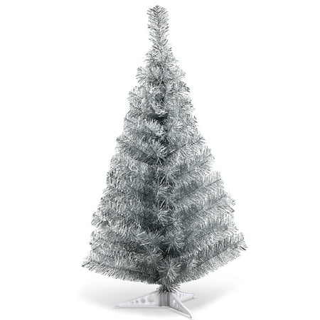 Costway 3FT Silver Tinsel Christmas Tree Unlit Artificial
