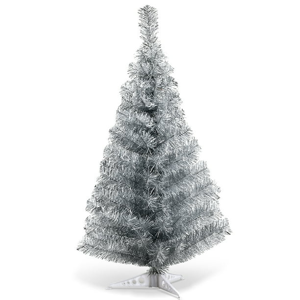 Costway 3FT Silver Tinsel Christmas Tree Unlit Artificial Plastic