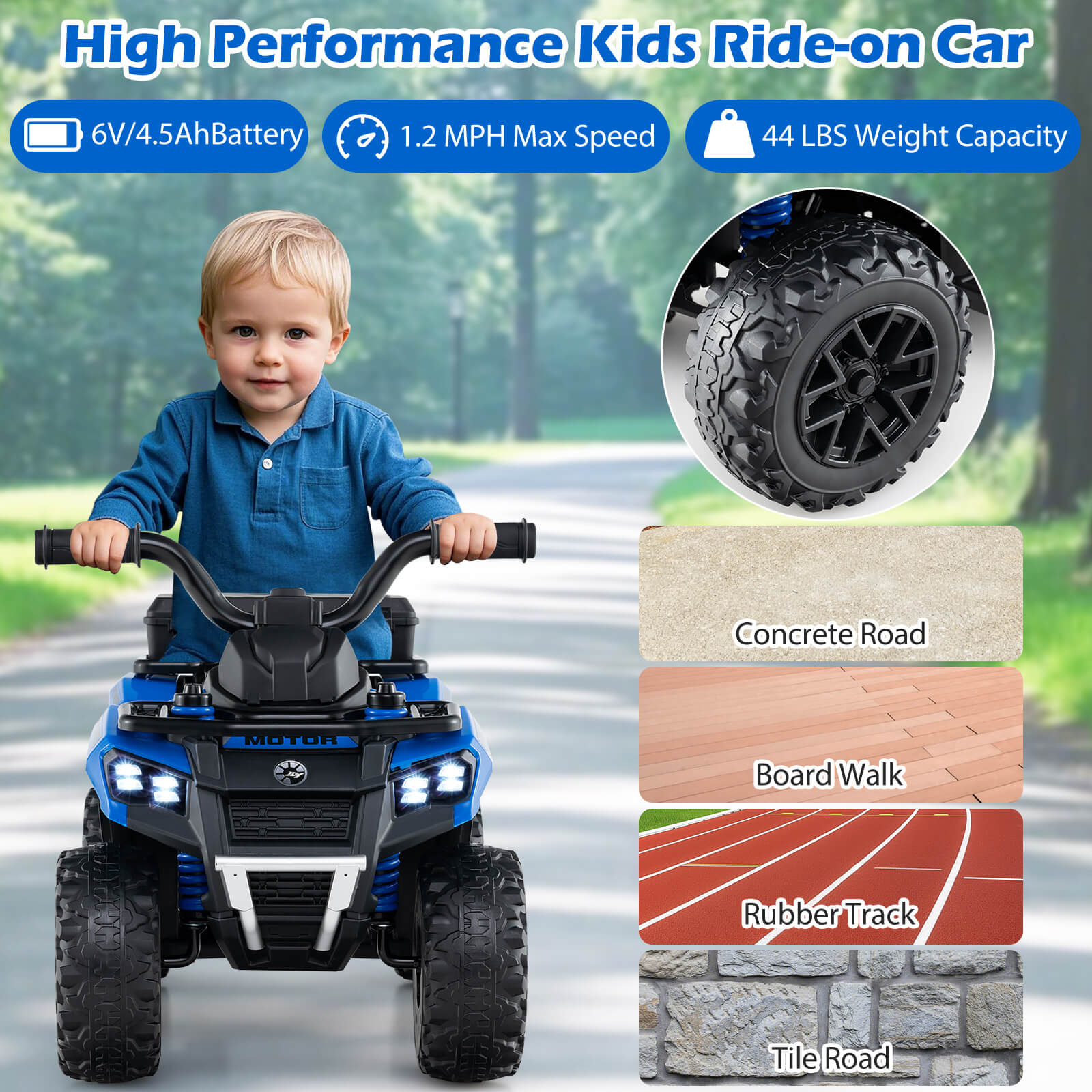 Infans 6V Kids Ride On ATV w/ Music & Spray Function USB Port Storage Box Toy Car