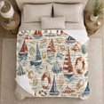 thumbnail image 5 of Vintage Nautical Sailboat Seashell Pattern, Cozy Coastal Landscape Scene, Warm Flannel Blanket for Beach House and Living Room, Beach Lovers Housewarming Gift, Coastal Home Decor, 5 of 9