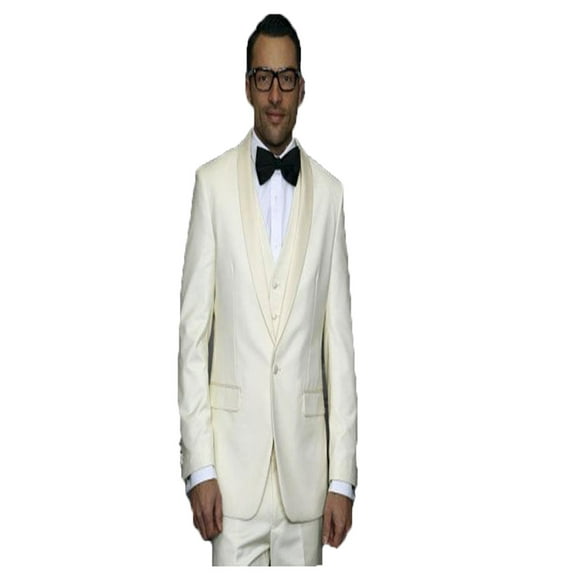 Men's Off White Shawl Lapel 1 Button Modern Fit Tuxedo By Alberto Nardoni Brand Desginer