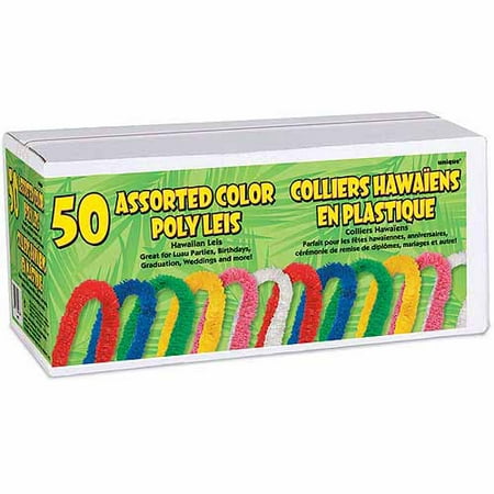 Unique Industries Plastic Hawaiian Leis, Assorted Colors, 33"