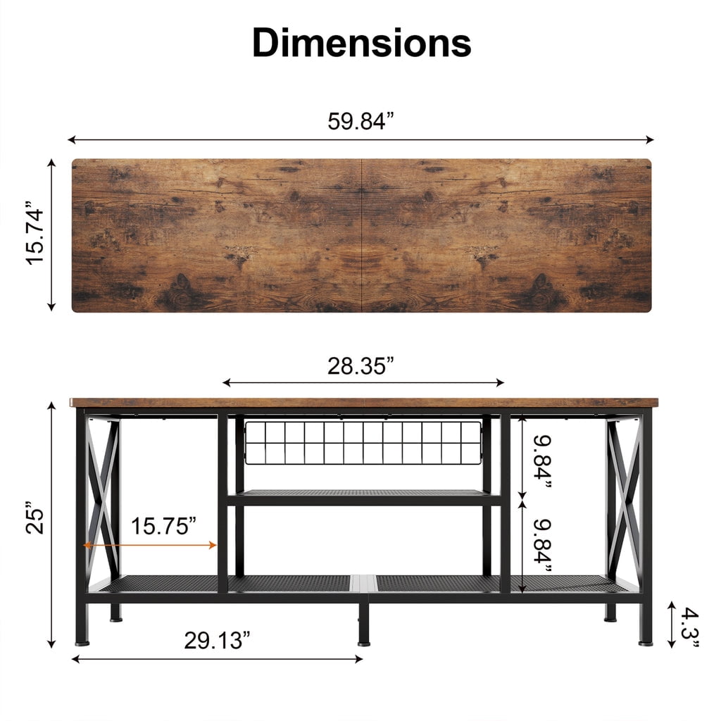 Aiho 59.8 "L TV Stand for TVs up to 65", 65 inch TV stand with Storage Shelves for Living Room - Rustic Brown