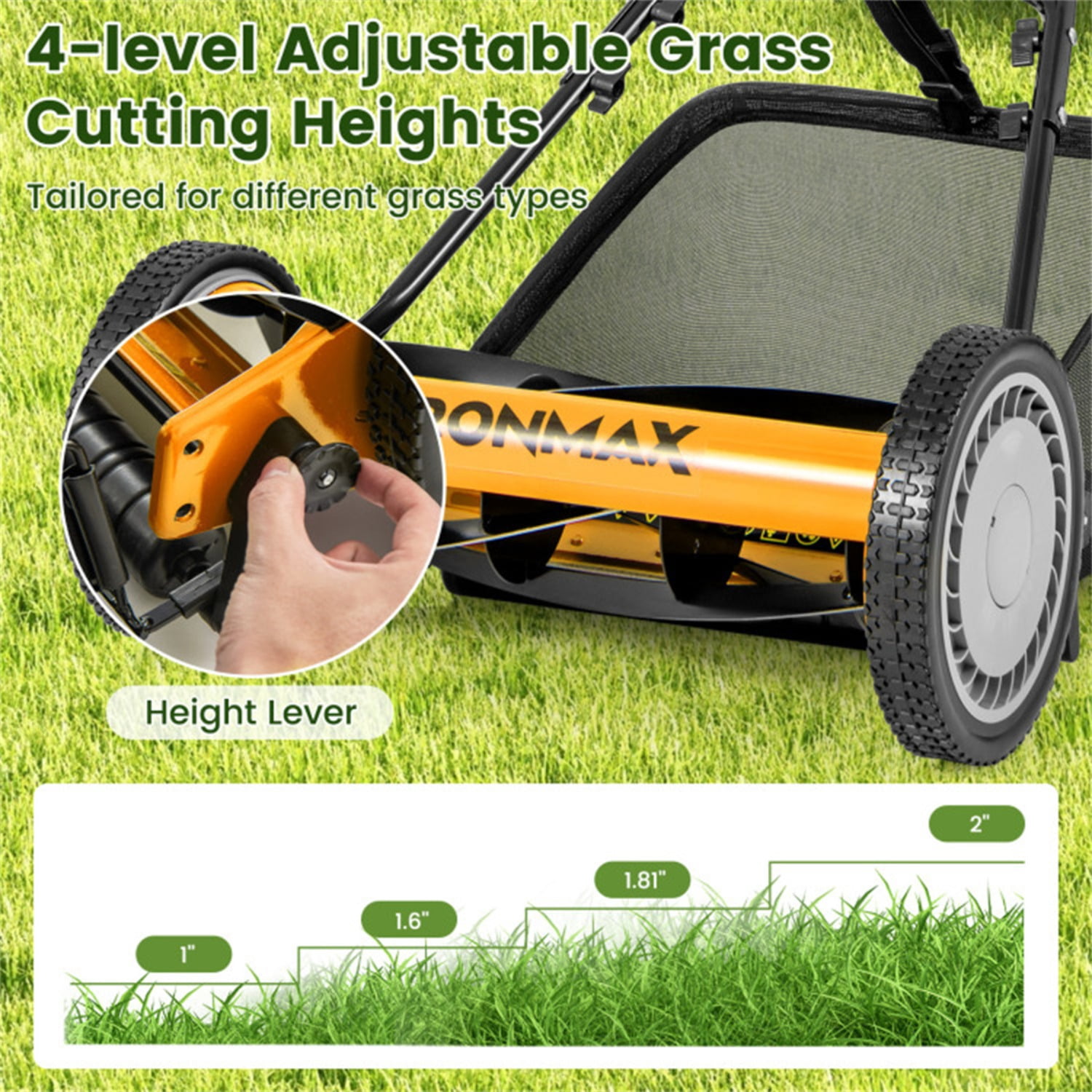 16 Inch Push Lawn Mower with Grass Catcher Bag-Orange