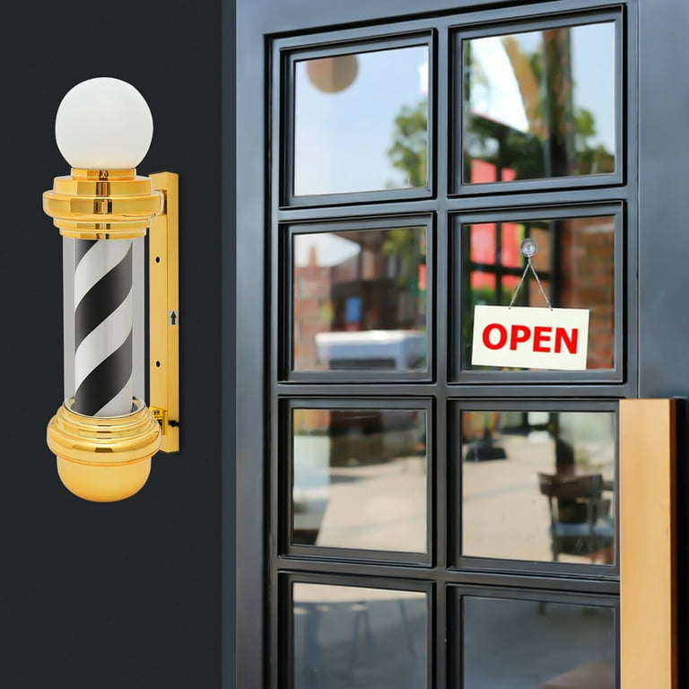 Black, White, Gold Classic Barber Pole Light Salon Spinning