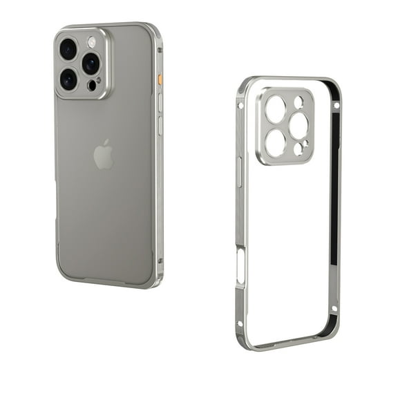 For iPhone 17 Metal Bumper Phone Case,Slim Fit No Back Design,With Camer Lens Protector,Anti-Fall Drop Protection Shockproof Rugged Ultra Slim Durable Thin Fit Phone Case,Titanium
