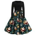thumbnail image 4 of Christmas Dresses for Women Women's Fashion Round Casual Slim Fit Christmas Print Large Swing Long Sleeve Dress for Holiday Party,Turquoise,2XL, 4 of 5