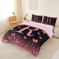 thumbnail image 2 of jejeloiu Butterfly Glitter Initial R Print Duvet Cover Set For Girls,Pink Monogrammed Theme Bedding Full For Kids,Pink Reversible,3pcs(No Comforter), 2 of 6