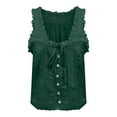 thumbnail image 4 of Women Sleeveless Lace Trim Tank Tops Beach Vacation Button Down Front Tie Mesh Chiffon Crop Tops, 4 of 4
