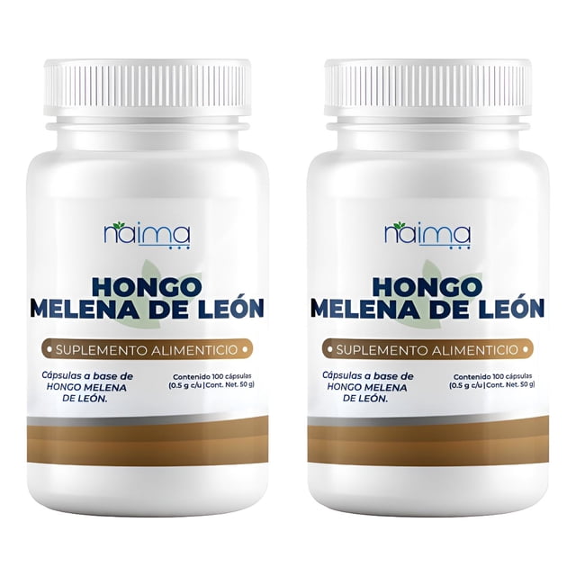 Hongo Melena De León 500mg 2 Frascos 100 Cápsulas C/u Sin Sabor