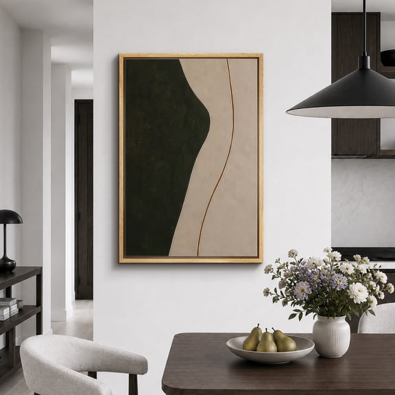 Framed Canvas Print Black Beige Abstract Line Wall Art Minimalist Decorative for Living Room Bedroom - 16"x24" NATURAL Frame