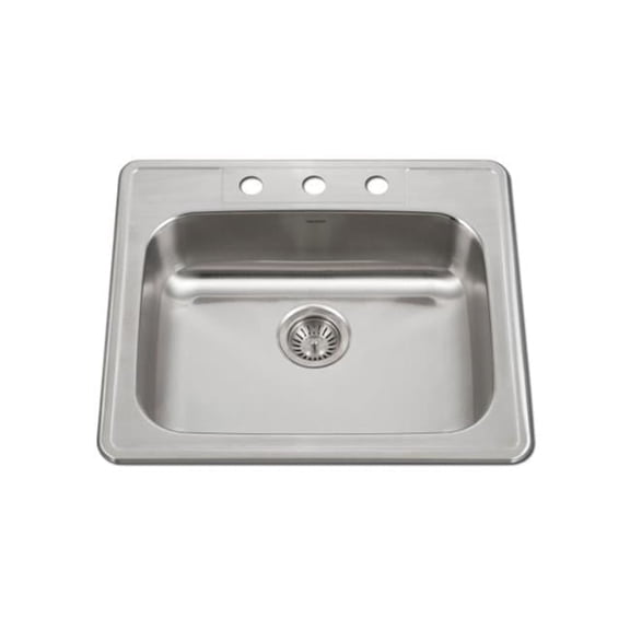 Houzer A2522-503-1 25 in. ADA Compliant Drop-in Top Mount 3-hole Deep Single Bowl Kitchen Sink - Stainless Steel