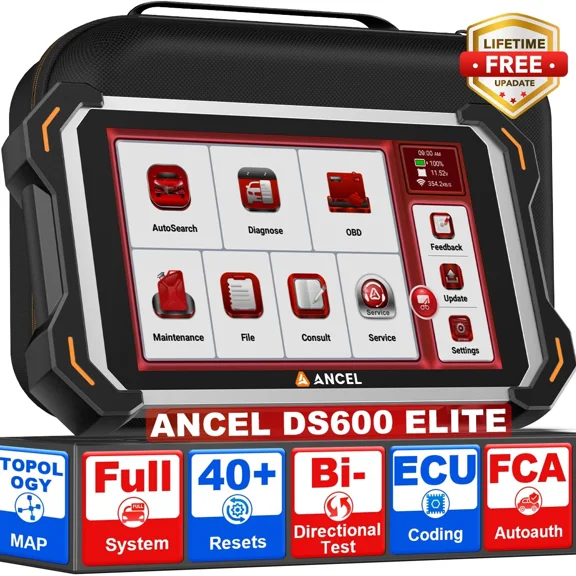 ANCEL DS600 Elite Bidirectional Scan Tool with 34 Reset Full System OBD2 Scanner ECU Cod-ing Oil EPB BMS CAN-FD Doip Car Diagnostic Scanner
