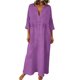 thumbnail image 1 of Vestido de Manga 3/4 para Mujeres Color Sólido V Cuello Suelto Estilo de Lino Casual Vestido de Cambio de Primavera Verano, 1 of 8