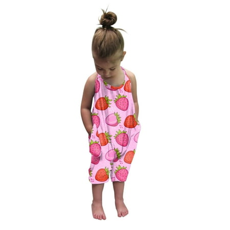 

Leutsin Toddler Girls Kids Jumpsuit One Piece Baby Jumpsuit Pockets Summer Casual Harem Rompers Kids Cute Sling Toddler Pants