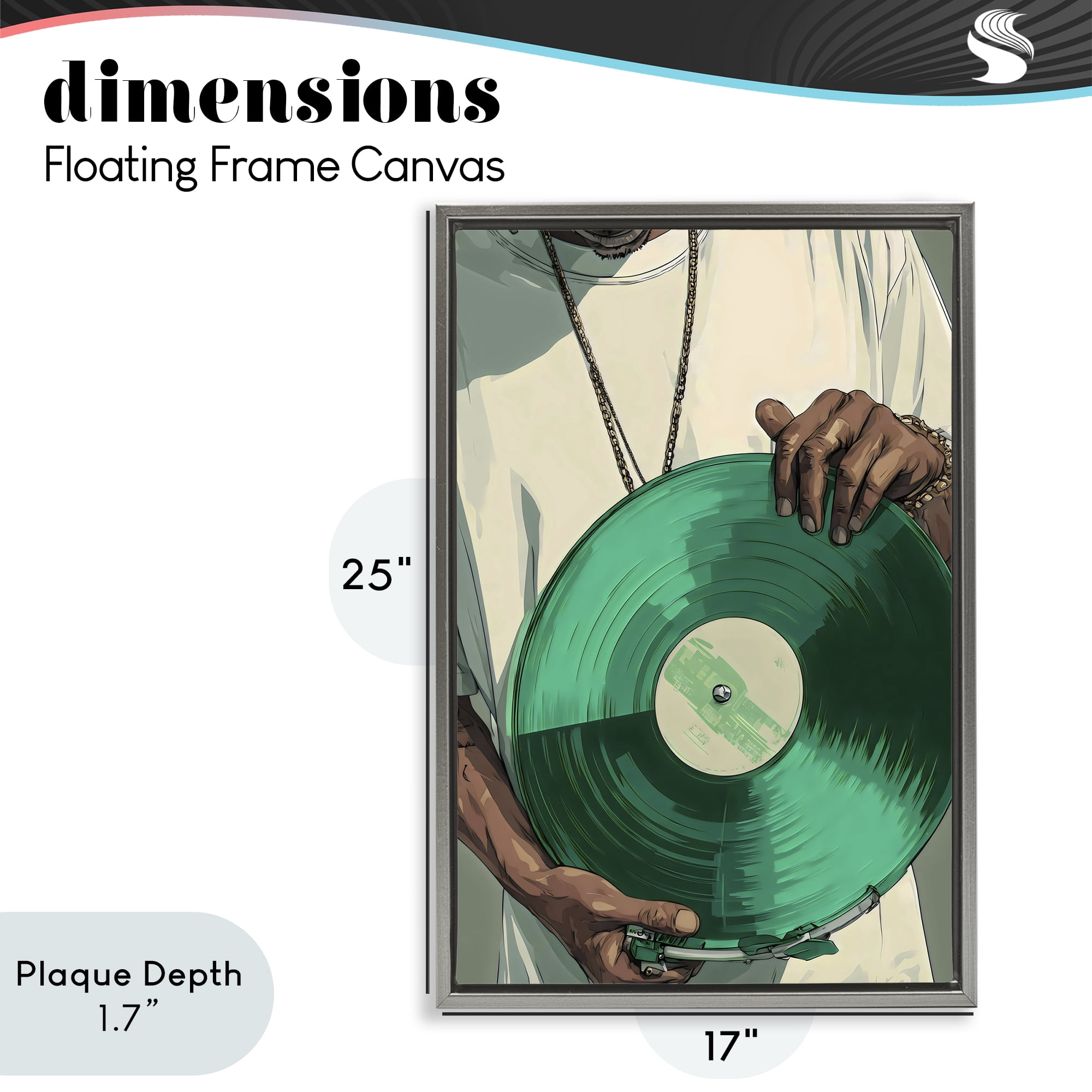 Stupell Industries Green Vinyl Record Portrait Gray Framed Floater Canvas Wall Art, design by Franklyn Gregory