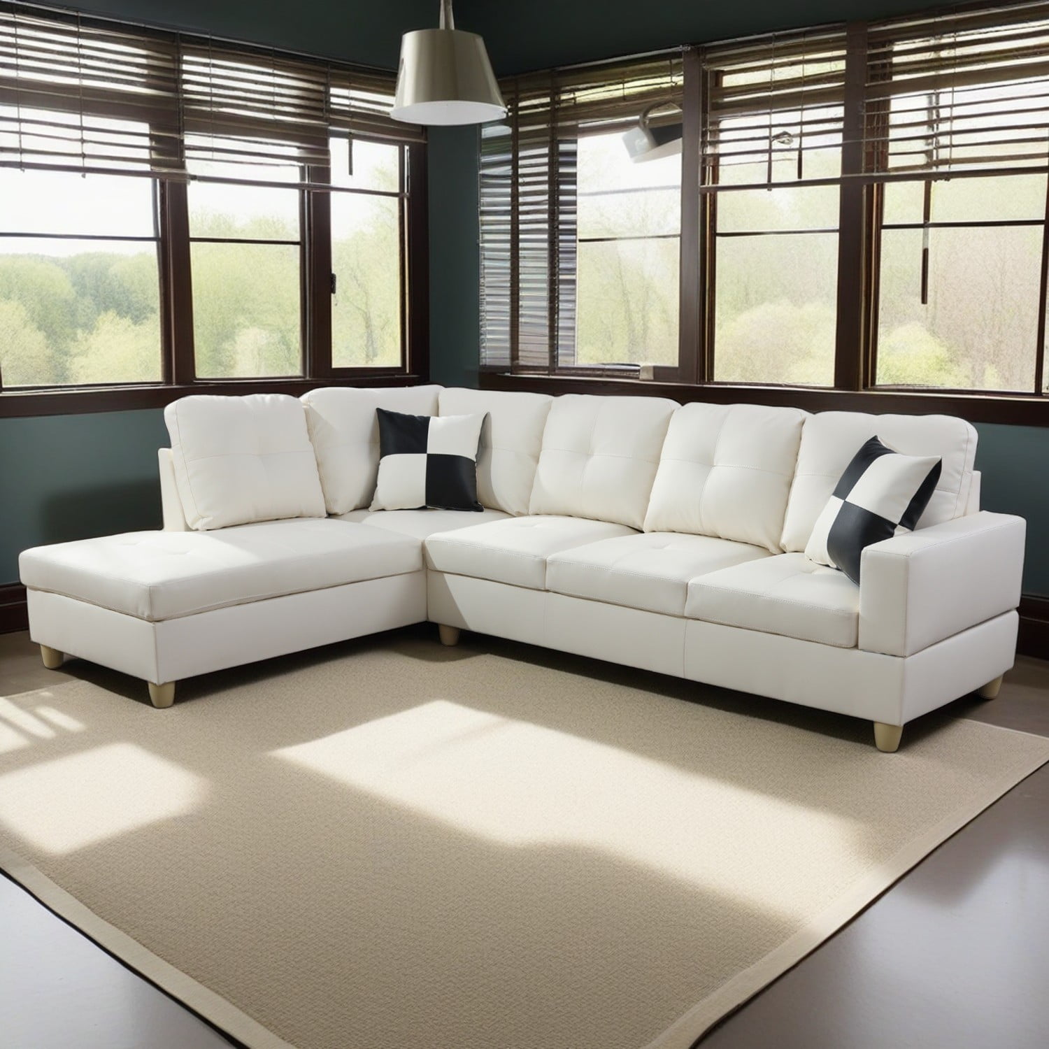 Hommoo Sofa Set, Faux Leather 2-Piece Couch Living Room Sofa Set,White