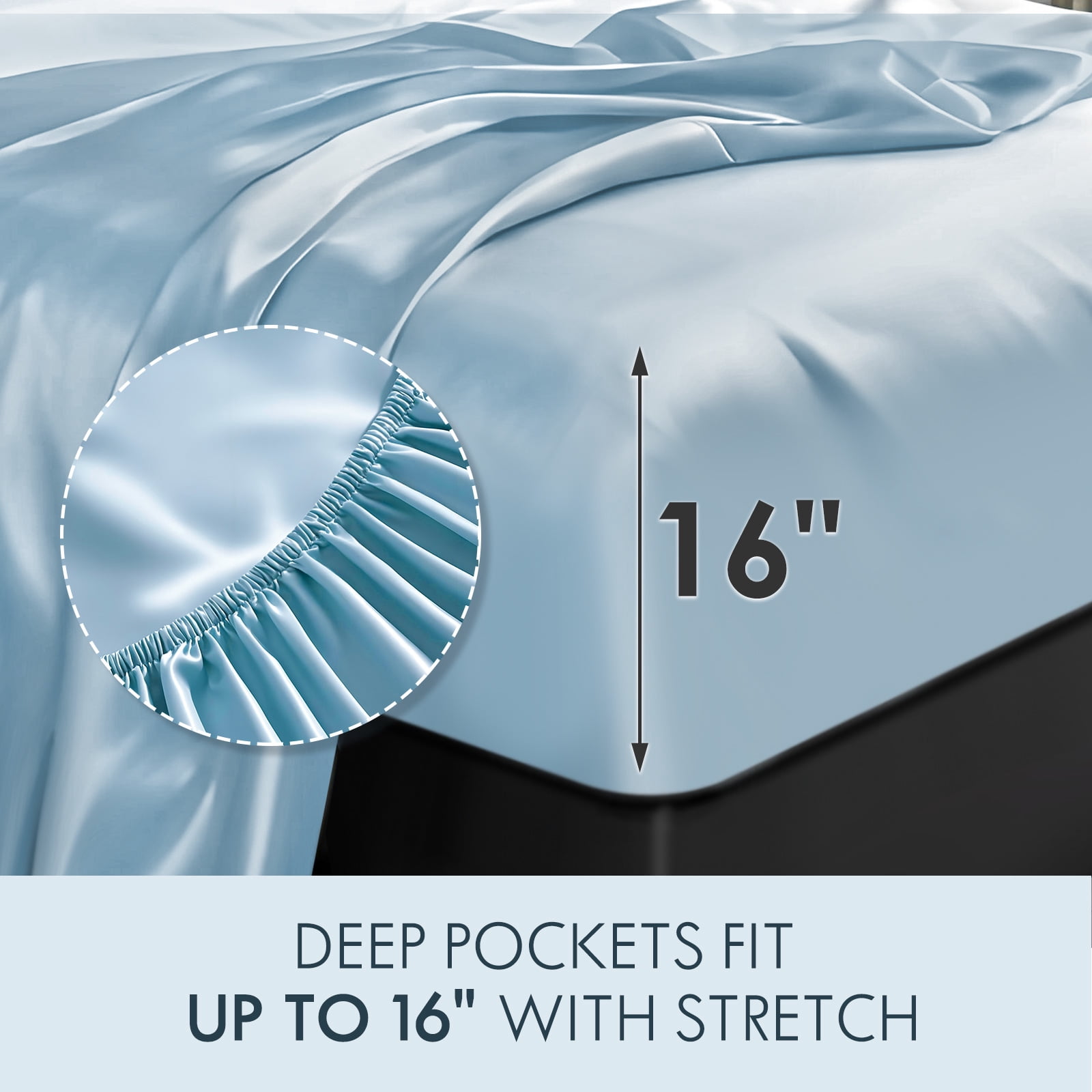 ClevaHome 4-Piece Full Bamboo Bed Sheet Set, 100% Organic Cooling Fabric, 16" Deep Pocket, Light blue