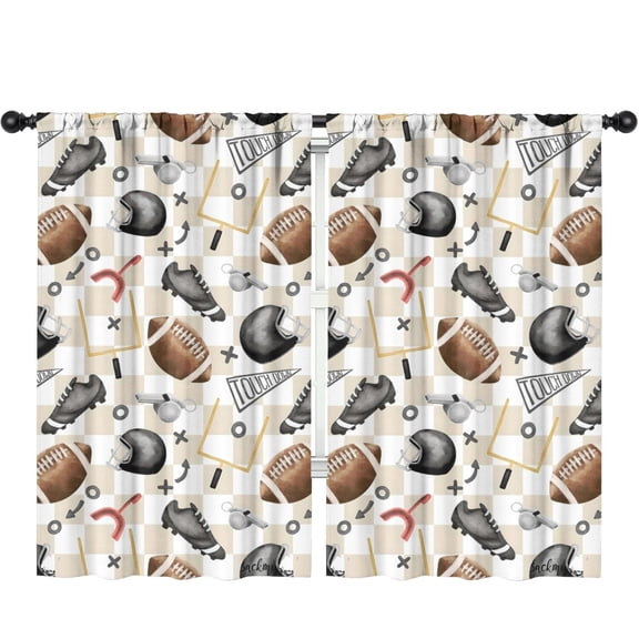 Blackout Kids Curtains,Football Equipment Checkered Pattern Childrens Insulated Curtains Set Of 2,Bedroom Essentials,Toddler Room Decor 52"x84"