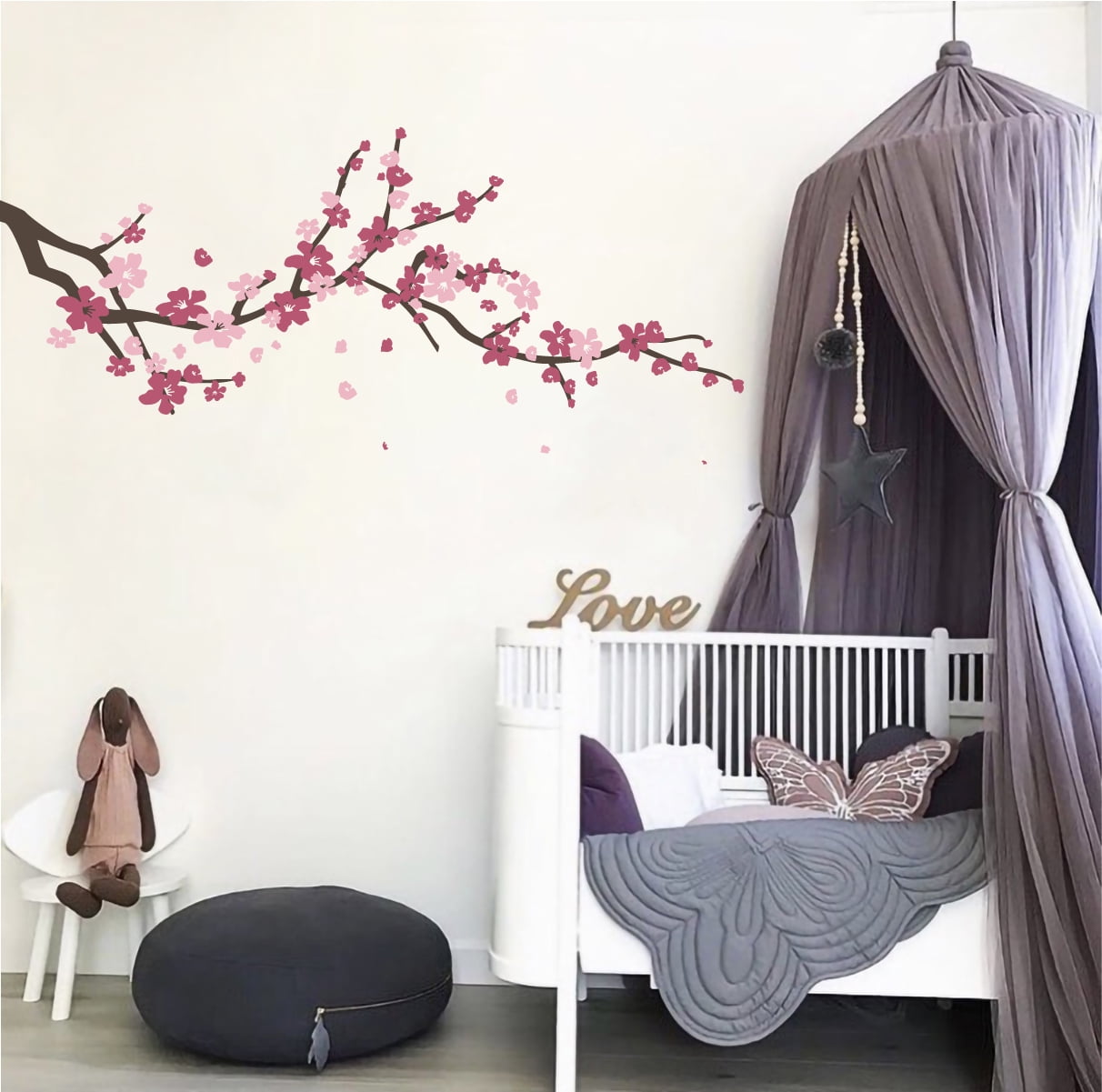 Large Japanese Cherry Blossom Tree Branch Vinyl Decal Wall Sticker | Girls Flowery Room Décor
