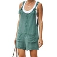 thumbnail image 1 of Paille Women Lace Up Plain Denim Bib Overalls Shorts Adjustable Strap Daily Wear Jumpsuits, 1 of 2