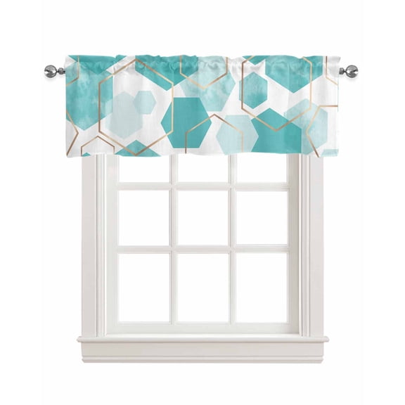 Teal Geometric Linen Curtain Valance for Bedroom/Bathroom/Kitchen/Office/Living/Dining Room Window,Yellow Modern Abstract Art Aesthetics Rod Pocket Topper Decorative Cafe Drapes Panel 42"x12"