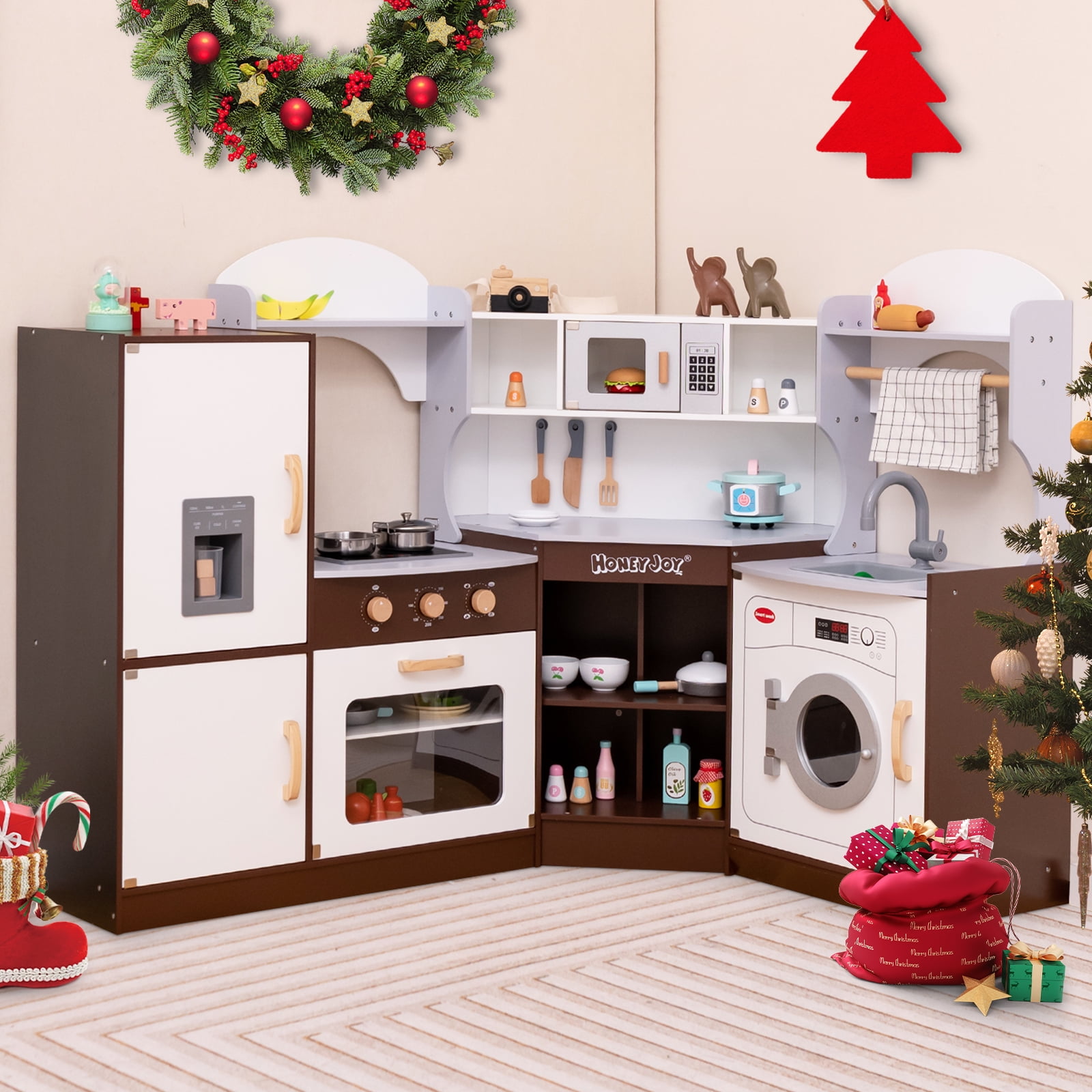 Honeyjoy Corner Play Kitchen with Ice Maker Microwave Oven