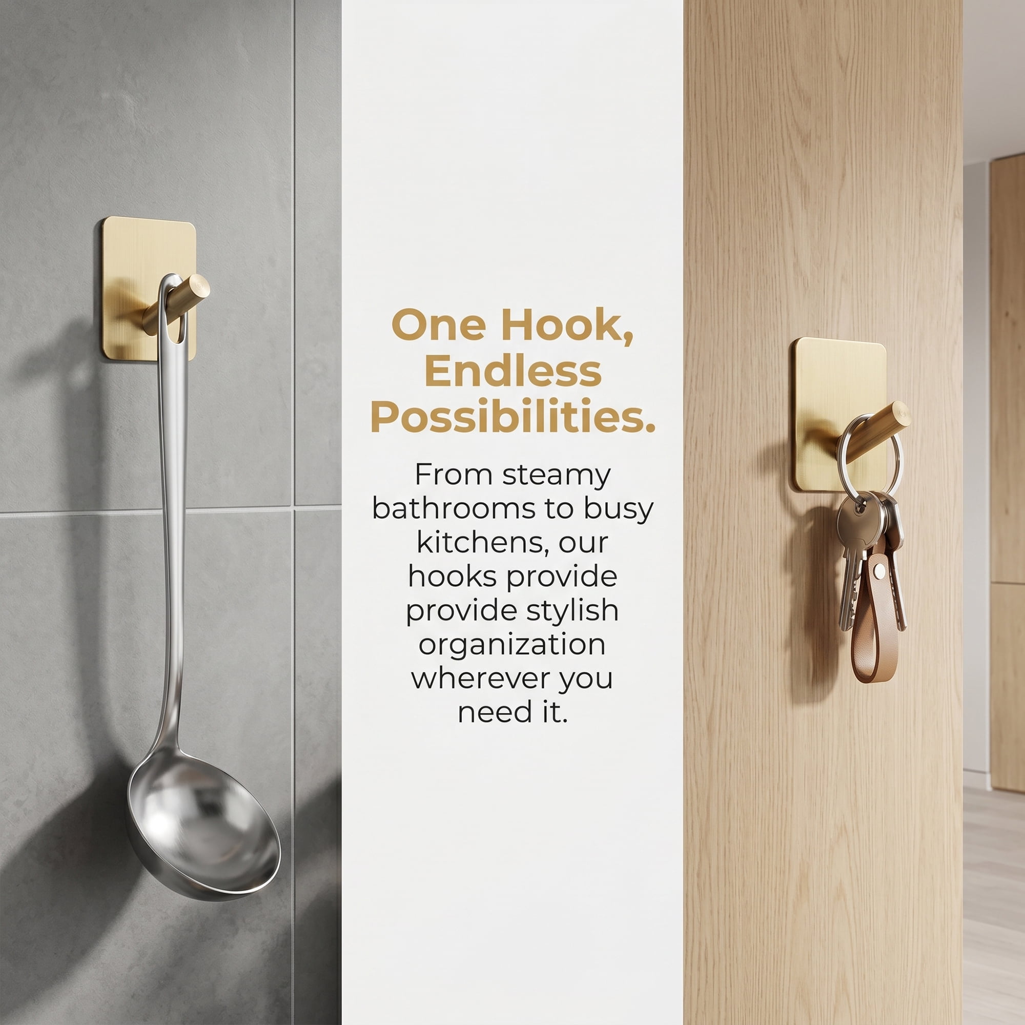 Unique Bargains 8Pcs Metal Utility Hooks Multi-Purpose Adhesive Wall Hooks Gold