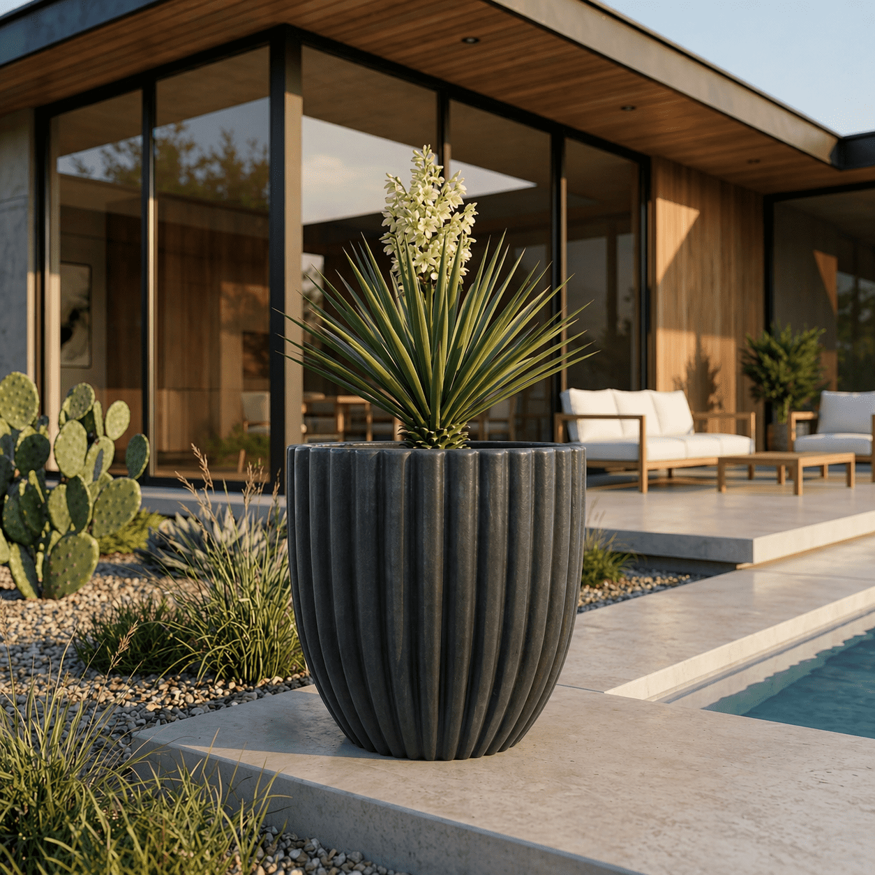Ecobo 15.7" Tall, Eco-Friendly Round Planter Indoor/Outdoor use, Durable, Versatile & Lightweight, Designed by Brazilian Artisans, Contemporary All-Weather Design –Dark Gray