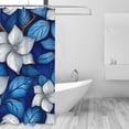 thumbnail image 2 of Shower Curtain, Blue White Floral Elegance Waterproof Fabric Plastic Shower Curtain, Drying Fast Bathroom Curtain with 9 Buttonholes, Ruffle Shower Curtain 60x72in, 2 of 8