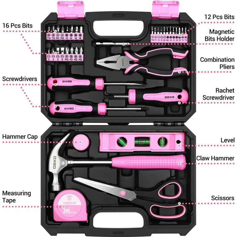 DEKOPRO, Tool Set for Women, 42 Piece, Pink for Home Repair