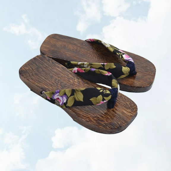 NICEXMAS Kids Clogs Slippers Paulownia Wood Black 1 Pair